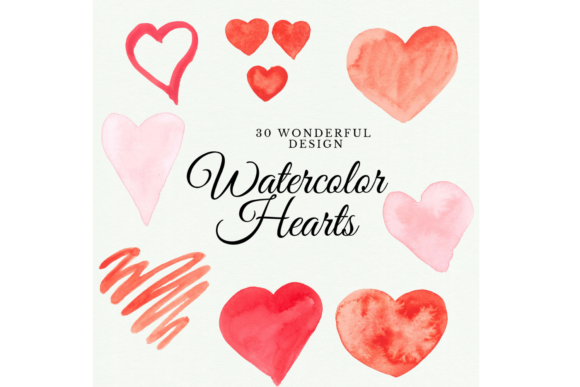 30 Hand-painted Watercolor Hearts for Creative Illustrations