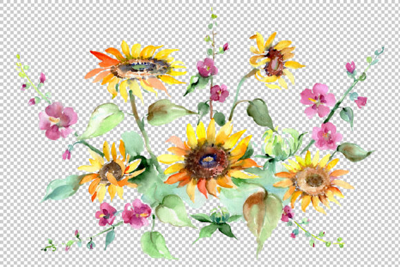 Bouquet of Sunflowers Watercolor Illustrations for Digital Sellers
