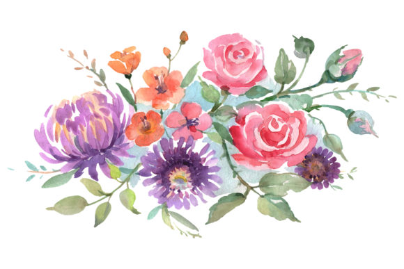 Bouquet with Roses and Asters Watercolor: A Versatile Illustration for Local Business Branding