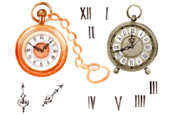 Clock Old Antiques Watercolor: A Timeless Graphic Design Asset for Editorial and Web Use