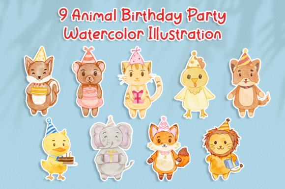 Cute Animal Birthday Watercolor Illustrations for Local Business Branding