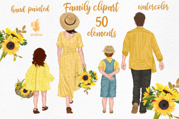 Family Clipart Watercolor Illustrations for Local Business Branding