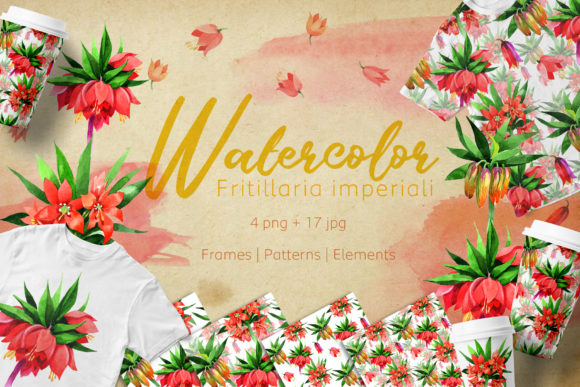 Fritillaria Imperiali Watercolor Flower Set for Branding and Illustrations