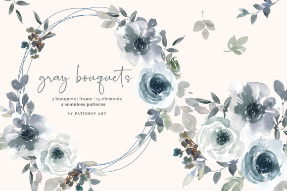Gray and White Watercolor Florals: A Versatile Illustration for Creative Sellers