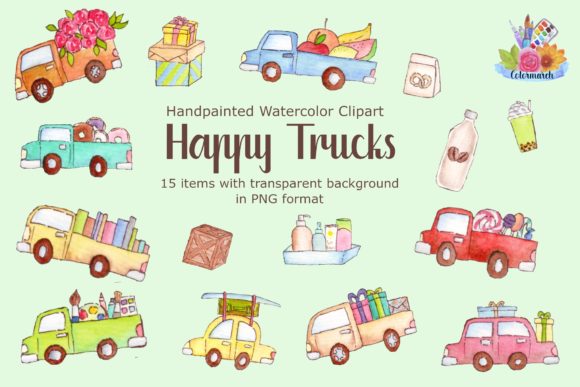 Happy Truck Cartoon Watercolor Clipart: A Versatile Illustration for Crafters