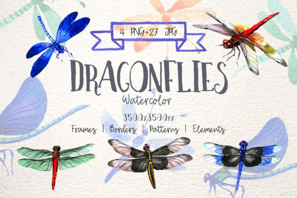 Insect Dragonfly PNG Watercolor Set: A Fresh Graphic Design Asset for Modern Illustrations