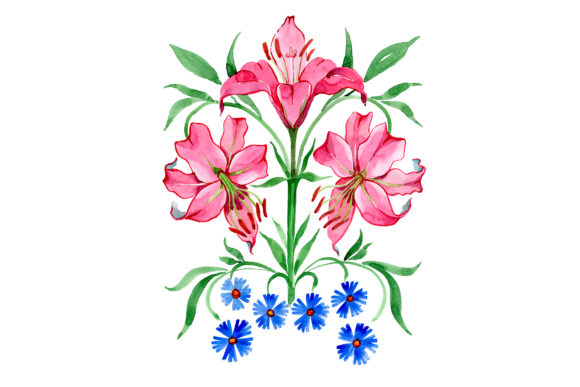 Ornament Red Lilies Watercolor: A Versatile Illustration for Content Creators