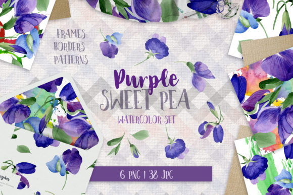 Purple Sweet Pea PNG Watercolor Flower Set: A Versatile Illustration for Creative Publishing
