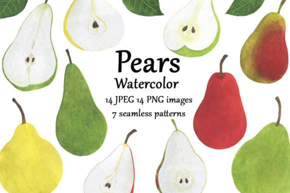 Set Pears Fruits Watercolor Food Illustrations for Modern Branding