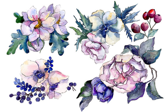 Stylish Bouquet of Flowers Cleopatra Watercolor for Illustrations