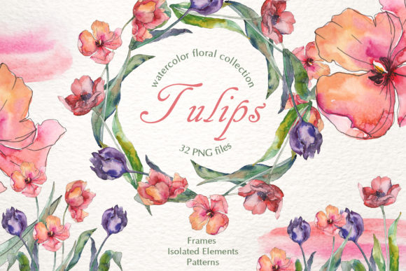 Tulips Flavor of Love Watercolor Png for Handmade Illustrations