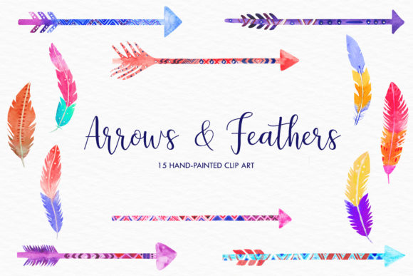Watercolor Arrows and Feathers: A Versatile Illustration for Creative Content
