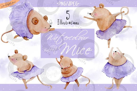 Watercolor Ballet Mice: A Delightful Graphic Design Asset for Local Branding