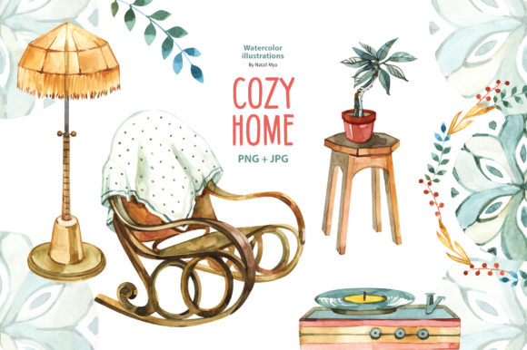 Watercolor Cozy Home Clipart for Authentic Brand Illustrations
