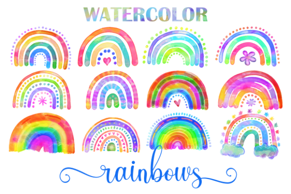 Watercolor Rainbow Doodle Design Element Review