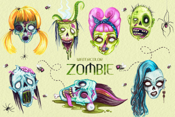 Watercolor Zombie Heads: A Unique Illustration for Creative Content Publishing